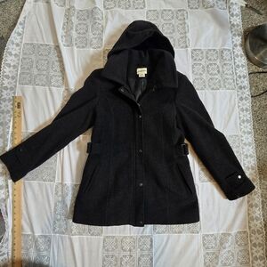 St. John's Bay Wool & Cashmere Black Pea Coat with Hood